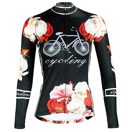 

ILPALADINO Women's Long Sleeve Cycling Jersey Winter Elastane Black Floral Botanical Bike Top Mountain Bike MTB Road Bike Cycling Breathable Quick Dry Ultraviolet Resistant Sports Clothing Apparel