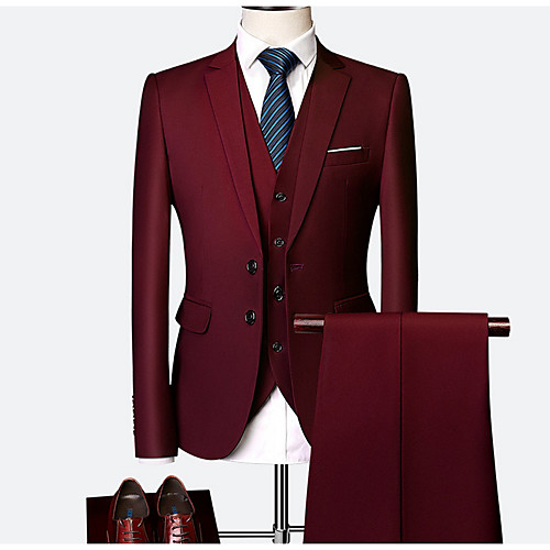 

Black / Purple / Red Solid Colored Regular Fit Polyester Men's Suit - Shirt Collar / Plus Size