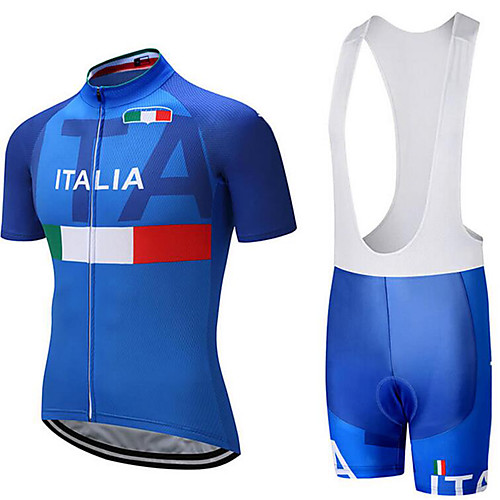

21Grams Italy National Flag Men's Short Sleeve Cycling Jersey with Bib Shorts - Blue / White Bike Clothing Suit Breathable Moisture Wicking Quick Dry Sports Terylene Polyester Taffeta Mountain Bike