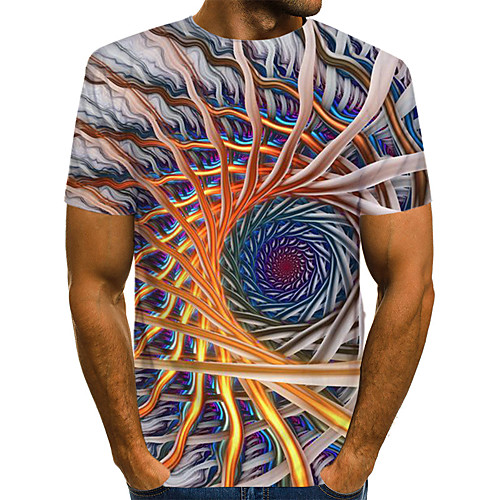 

Men's Geometric Graphic Print T-shirt Street chic Exaggerated Daily Wear Club Round Neck Rainbow / Short Sleeve