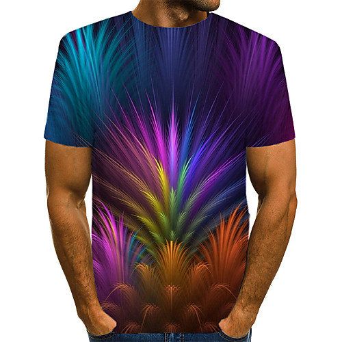 

Men's T shirt Color Block Floral 3D Print Short Sleeve Daily Wear Tops Streetwear Exaggerated Rainbow