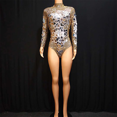 

Exotic Dancewear Leotard / Onesie Crystals / Rhinestones Paillette Women's Performance Long Sleeve Spandex