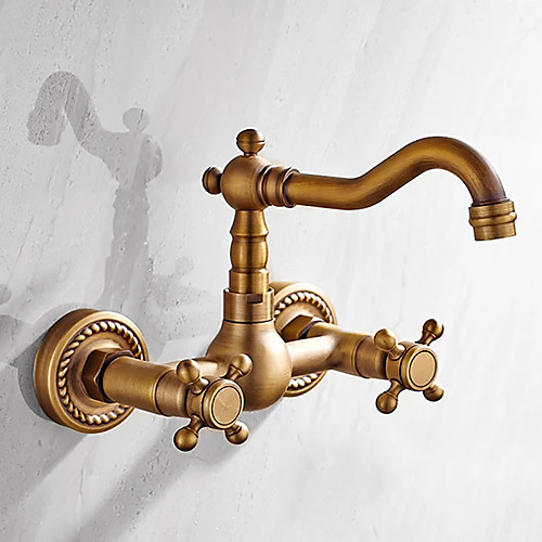 

Bathroom Sink Faucet - Widespread Antique Brass Wall Mounted Two Handles Two HolesBath Taps