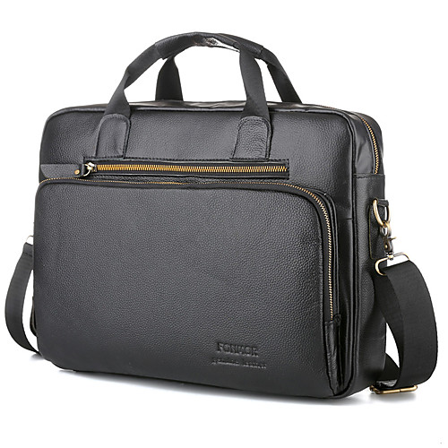 

Men's Zipper Cowhide Briefcase Solid Color Black / Brown / Fall & Winter