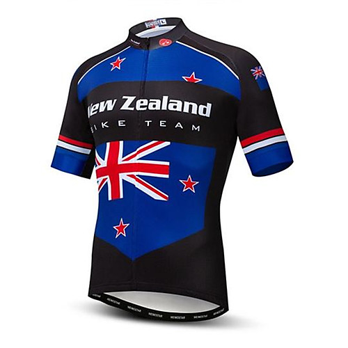 

21Grams New Zealand National Flag Men's Short Sleeve Cycling Jersey - Bule / Black Bike Top UV Resistant Breathable Moisture Wicking Sports Terylene Mountain Bike MTB Road Bike Cycling Clothing