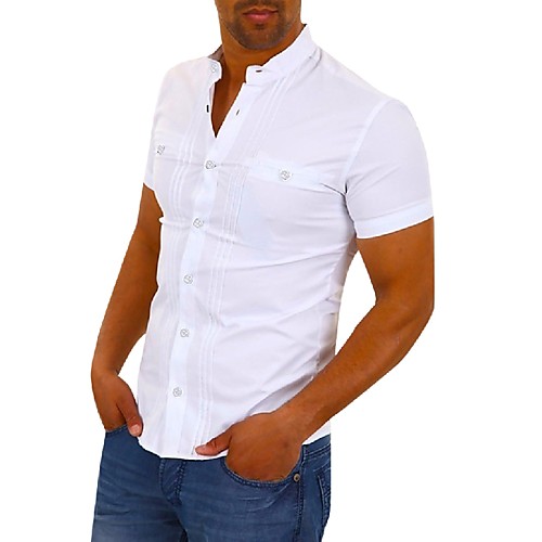 

Men's Shirt Solid Colored Short Sleeve Going out Tops White Black