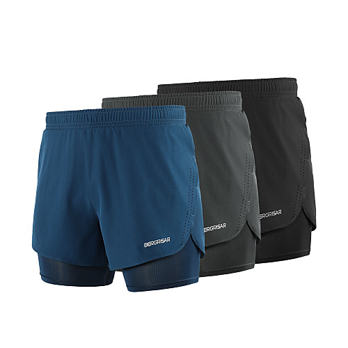 

BERGRISAR Men's Running Shorts Running Shorts With Tights Athletic Shorts 2 in 1 Patchwork Spandex Sports Shorts Bottoms Running Active Training Fitness Breathable Quick Dry Reflective Strips Solid