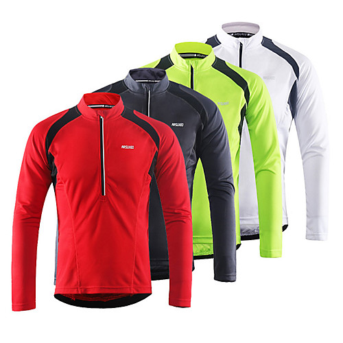 

Arsuxeo Men's Long Sleeve Cycling Jersey Downhill Jersey Winter Fleece Polyester Red Dark Gray Green Bike Jersey Mountain Bike MTB Road Bike Cycling Breathable Quick Dry Reflective Strips Sports