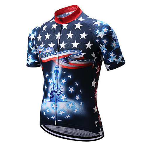 

21Grams American / USA National Flag Men's Short Sleeve Cycling Jersey - Dark Navy Bike Top UV Resistant Breathable Quick Dry Sports Terylene Mountain Bike MTB Road Bike Cycling Clothing Apparel