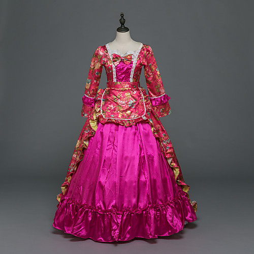 

Princess Maria Antonietta Floral Style Rococo Victorian Renaissance Vacation Dress Dress Party Costume Masquerade Women's Lace Costume Fuschia Vintage Cosplay Christmas Halloween Party / Evening 3/4
