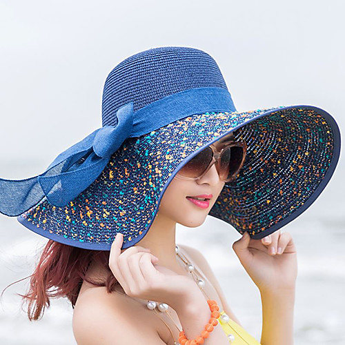 

Women's Active Basic Cute Straw Straw Hat Sun Hat-Color Block All Seasons Beige Navy Blue Khaki