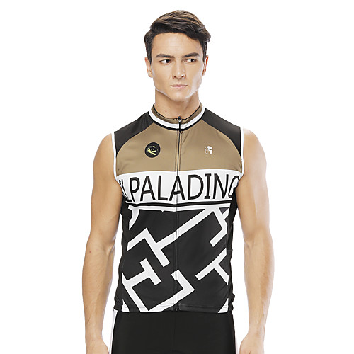 

ILPALADINO Men's Sleeveless Cycling Jersey Black Geometic Bike Jersey Top Road Bike Cycling UV Resistant Reflective Strips Back Pocket Sports Clothing Apparel