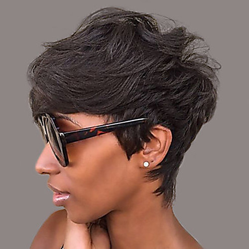 

Human Hair Wig Short Natural Wave Deep Wave Layered Haircut Asymmetrical Side Part Black Women Easy dressing Fashion Capless Burmese Hair Unisex Natural Black 6 inch