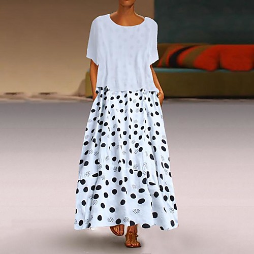 

Women's Two Piece Dress Maxi long Dress - Short Sleeve Polka Dot Basic White Black Blue Yellow L XL XXL XXXL XXXXL XXXXXL / Plus Size