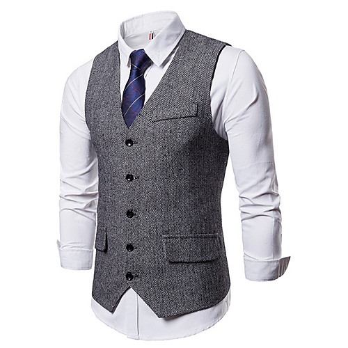 

Men's Vest, Solid Colored V Neck Polyester Black / Gray / Khaki
