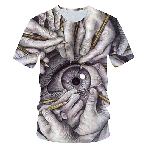 

Men's Eye Print T-shirt Street chic Exaggerated Daily Wear Club Round Neck Gray / Short Sleeve