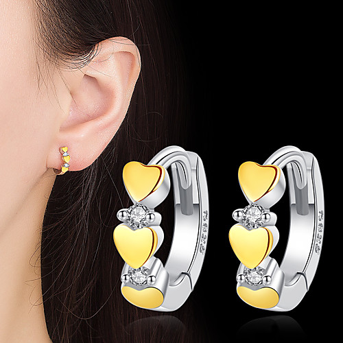 

Women's AAA Cubic Zirconia Hoop Earrings Heart Fashion Cute Silver Earrings Jewelry Yellow For Gift Daily 1 Pair