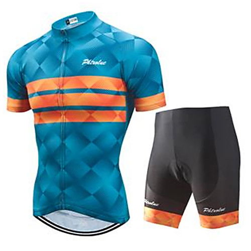 

Malciklo Men's Short Sleeve Cycling Jersey with Shorts BlueOrange Bike Clothing Suit Breathable Quick Dry Ultraviolet Resistant Sports Horizontal Stripes Mountain Bike MTB Road Bike Cycling Clothing