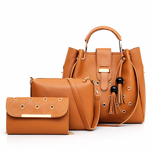 

Women's Rivet / Zipper PU Bag Set 2020 Solid Color 3 Pcs Purse Set Black / Blue / Red