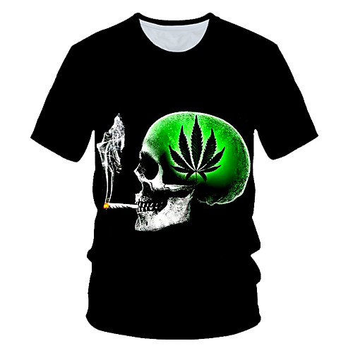 

Men's 3D Graphic Print T-shirt Street chic Exaggerated Daily Wear Club Round Neck Black / Short Sleeve / Skull
