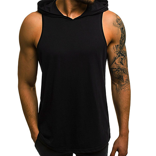 

Men's Graphic Solid Colored Tank Top - Cotton Basic Sports Hooded Black / Blue / Red / Army Green / Sleeveless
