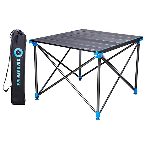 

BEAR SYMBOL Camping Table Retractable Adjustable Flexible Folding Easy to Install Aluminium Alloy with Carabiners and Tree Straps for 4 person Camping Autumn / Fall Spring SilverBlue