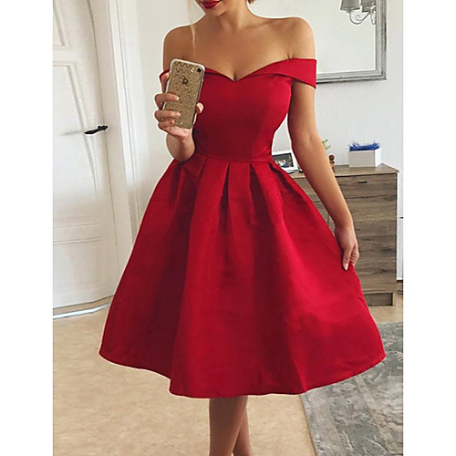 

Women's A Line Dress - Sleeveless Solid Colored Formal Style Off Shoulder Off Shoulder Sexy Cocktail Party Going out Birthday Kentucky Derby Red S M L XL