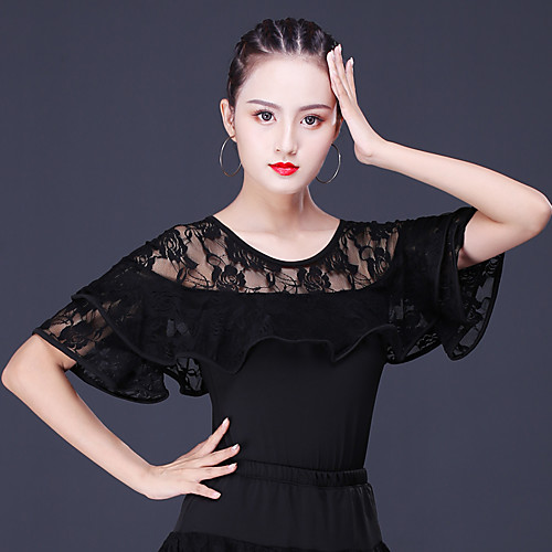 

Latin Dance Top Lace Women's Training Performance Short Sleeve Lace Milk Fiber Polyester