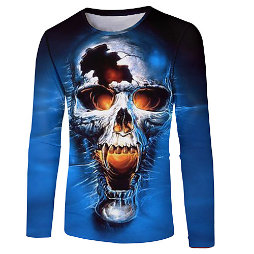 

Men's Plus Size Graphic T-shirt Basic Daily Wear Round Neck Blue / Long Sleeve