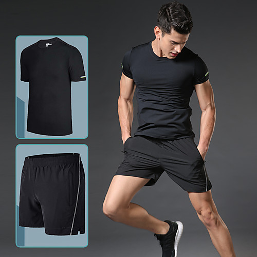 

Men's 2 Piece Activewear Set Workout Outfits Compression Suit Athletic 2pcs Summer Short Sleeve Quick Dry Breathable Soft Fitness Gym Workout Basketball Running Sportswear Solid Colored Plus Size