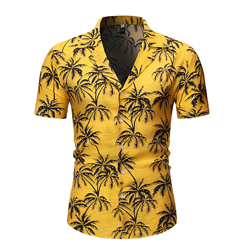 

Men's Floral Print Shirt - Cotton Basic Daily Wear Beach White / Yellow / Light Blue / Short Sleeve