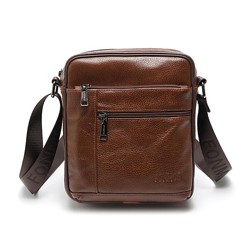 

Men's Bags Nappa Leather Cowhide Shoulder Messenger Bag Crossbody Bag Zipper Solid Color Daily Office & Career MessengerBag Dark Brown Black Chocolate