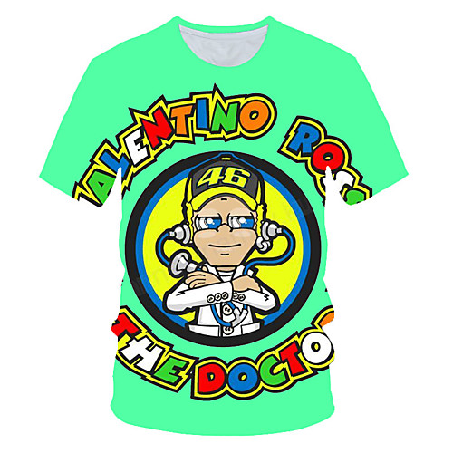 

Men's T shirt 3D Cartoon Letter Print Short Sleeve Daily Wear Tops Streetwear Exaggerated Green