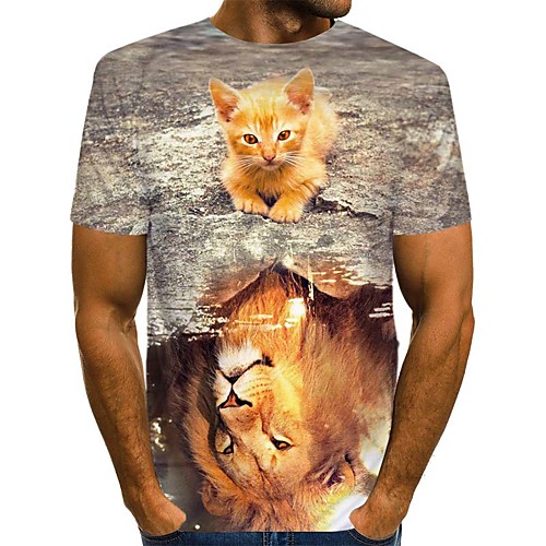 

Men's T shirt Color Block 3D Animal Print Short Sleeve Daily Wear Tops Streetwear Exaggerated Brown