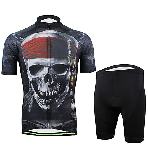 

Malciklo Men's Short Sleeve Cycling Jersey with Shorts Black / White Skull Bike Clothing Suit UV Resistant Breathable Quick Dry Moisture Wicking Sports Skull Mountain Bike MTB Road Bike Cycling