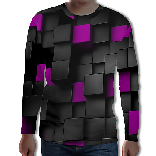 

Men's Plus Size Geometric 3D Black & White Print T-shirt Street chic Exaggerated Daily Round Neck Black / Spring / Fall / Long Sleeve