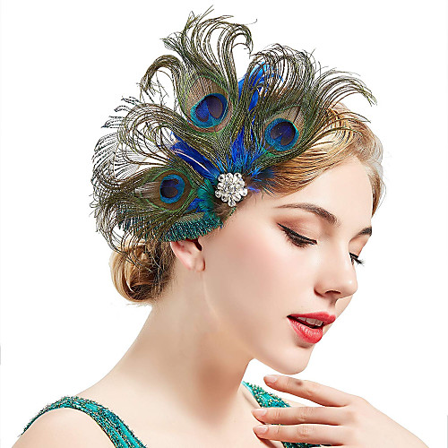 

Charleston Vintage 1920s The Great Gatsby Flapper Headband Women's Feather Costume Green Vintage Cosplay Festival