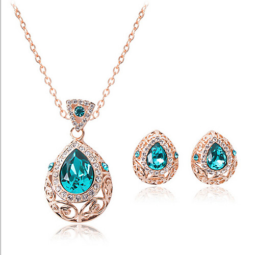 

Women's Drop Earrings Pendant Necklace Hollow Out Pear Stylish Classic Rhinestone Gold Plated Earrings Jewelry Gold For Daily Work 1 set