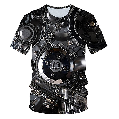 

Men's Graphic Machine T-shirt Basic Daily Round Neck Rainbow / Short Sleeve