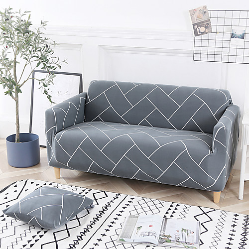 

Slipcovers Sofa Cover Reactive Print Polyester Grey Stylish Geometric Pattern Couch Cover