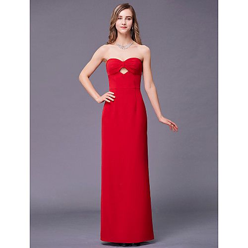 

Sheath / Column Sweetheart Neckline Floor Length Stretch Satin Bridesmaid Dress with Split Front