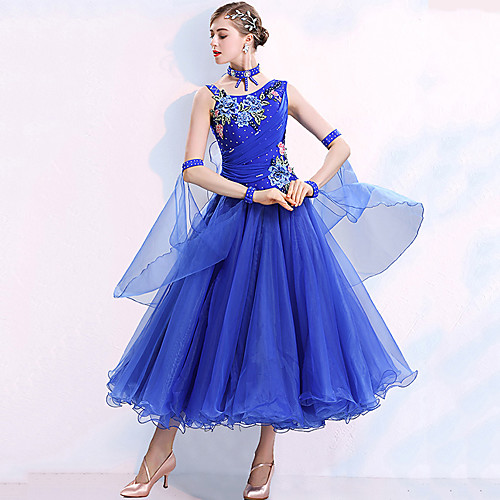 

Ballroom Dance Dress Embroidery Appliques Crystals / Rhinestones Women's Training Performance Sleeveless Natural Polyster Spandex