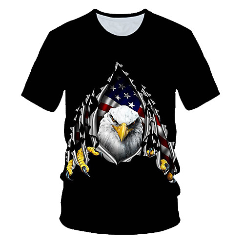 

Men's T shirt Color Block 3D Animal Print Short Sleeve Daily Wear Tops Streetwear Exaggerated Black