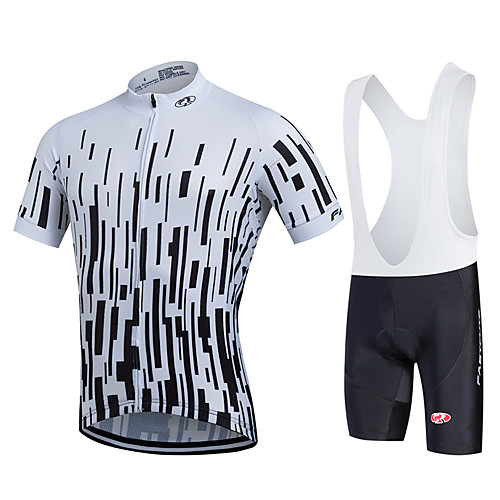 

FUALRNY Men's Short Sleeve Cycling Jersey with Bib Shorts White Black Stripes Bike Moisture Wicking Quick Dry Sports Stripes Mountain Bike MTB Road Bike Cycling Clothing Apparel / Stretchy