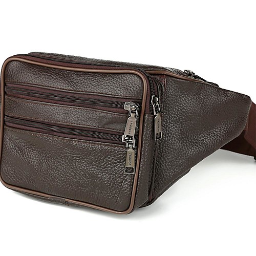 

Men's Zipper Nappa Leather / Cowhide Fanny Pack Solid Color Black / Dark Brown / Fall & Winter