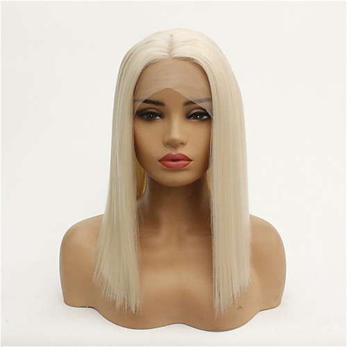 

Synthetic Lace Front Wig Straight Middle Part Lace Front Wig Medium Length Brown / White Synthetic Hair 8-26 inch Women's Synthetic White