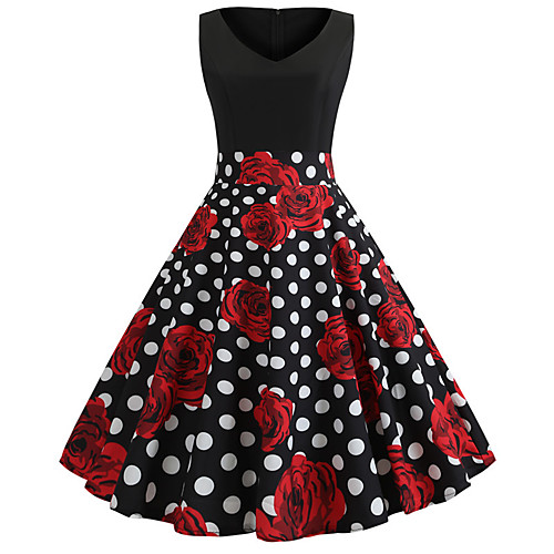 

Audrey Hepburn Country Girl Polka Dots Retro Vintage 1950s Rockabilly Dress Masquerade Women's Costume RedBlack Vintage Cosplay School Office Festival Sleeveless Medium Length A-Line