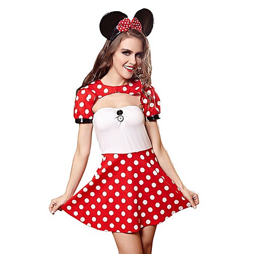 

Women's Backless Sexy Chemises & Gowns Uniforms & Cheongsams Suits Nightwear Polka Dot Red M L / Crew Neck