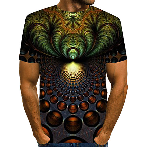 

Men's T shirt Graphic Color Block 3D Print Short Sleeve Street Tops Streetwear Exaggerated Green