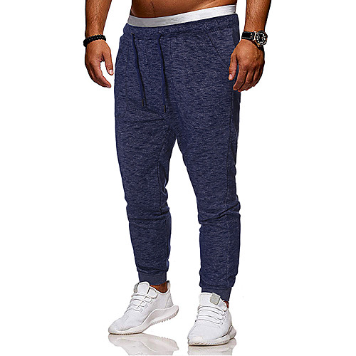 

men's chino sports outdoor casual daily jogger pants solid color full length sporty drawstring royal blue